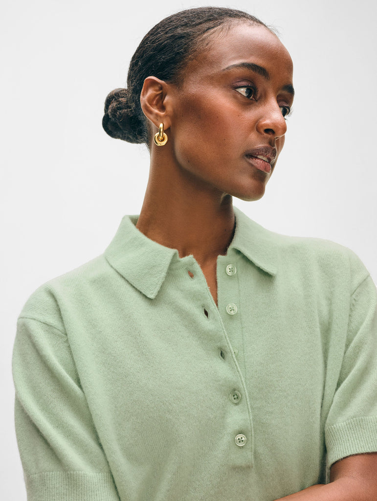 Cashmere Short Sleeve Button Polo