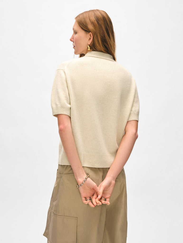 Cashmere Short Sleeve Button Polo