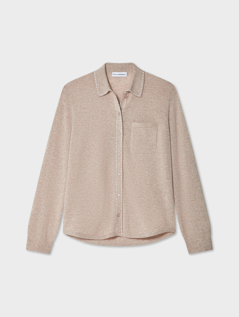 Cashmere Embroidered Trim Button Down Shirt