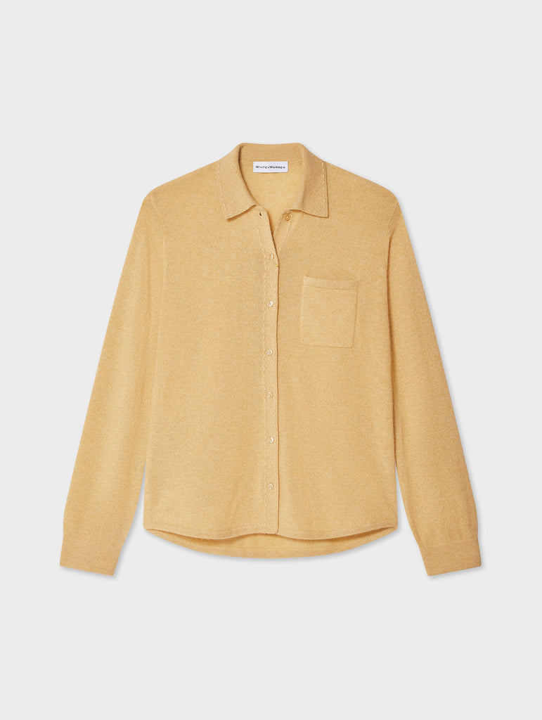 Cashmere Embroidered Trim Button Down Shirt
